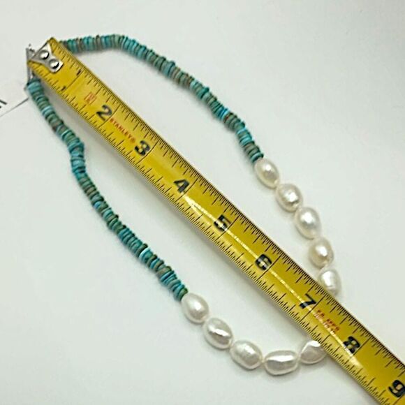 Turquoise Baroque Pearl Necklace Sterling Silver Toggle WW Kingman Western - Picture 3 of 16